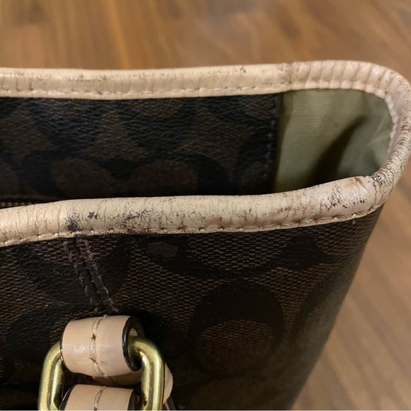 Coach Signature Brown Monogram Tote Tan Leather Shoulder Bag - Picture 16 of 16